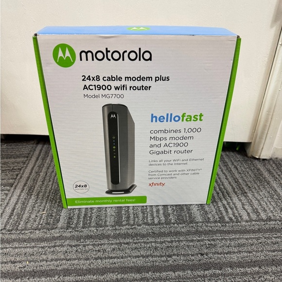 Motorola MG7700 24×8 DOCSIS 3.0 Cable Modem + AC1900 Dual-Band Wi-Fi Gigabit Rou - Picture 1 of 6